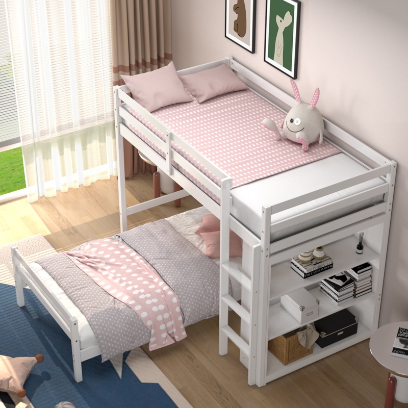 Space-Saving Loft Bunk Bed with Bookcase