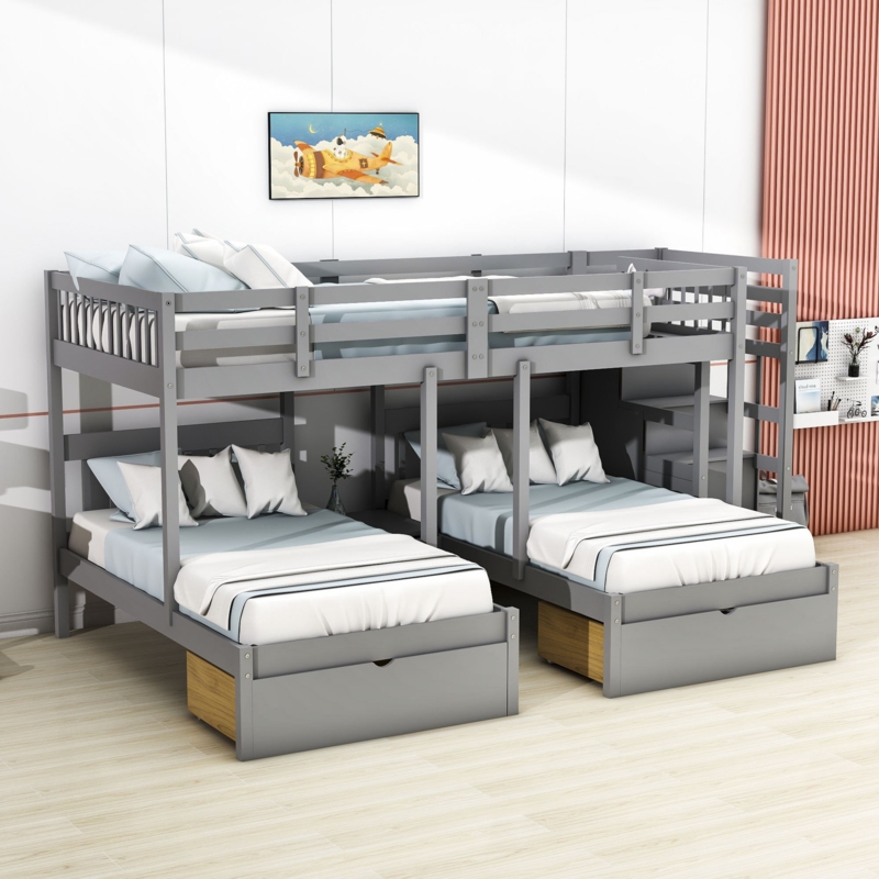 Full Over Twin & Twin Bunk Bed with Storage Staircase