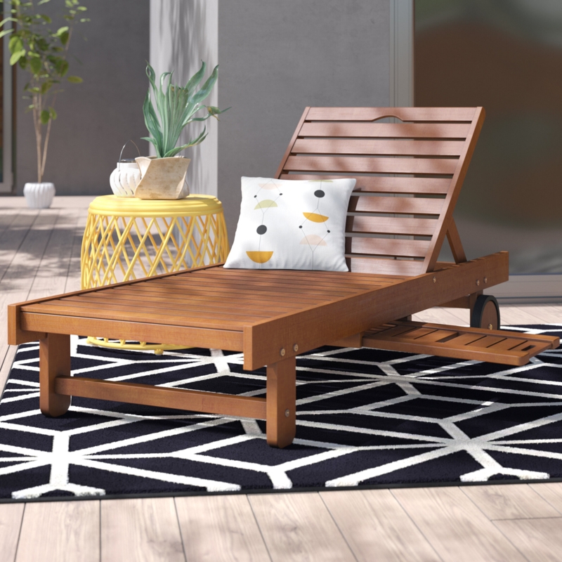 Rubberwood Chaise Lounge with Wheels