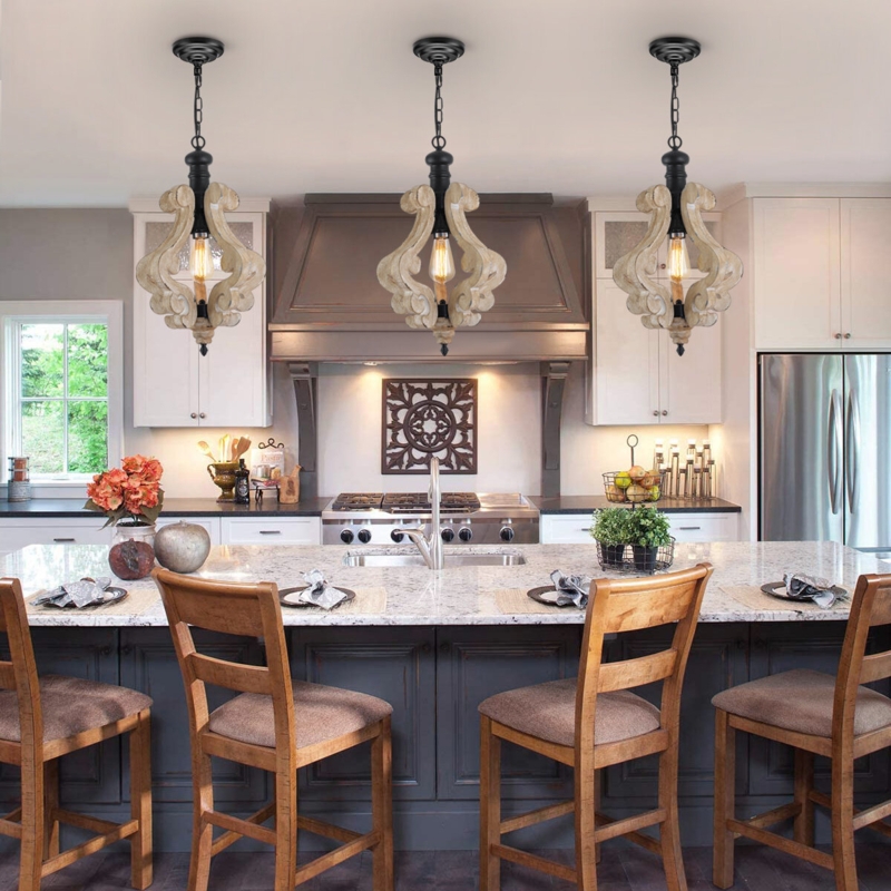 1-Light Wooden Farmhouse Chandelier