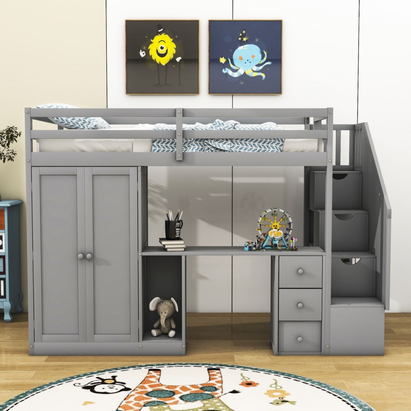 Space-Saving Storage Bed with Closet and Desk