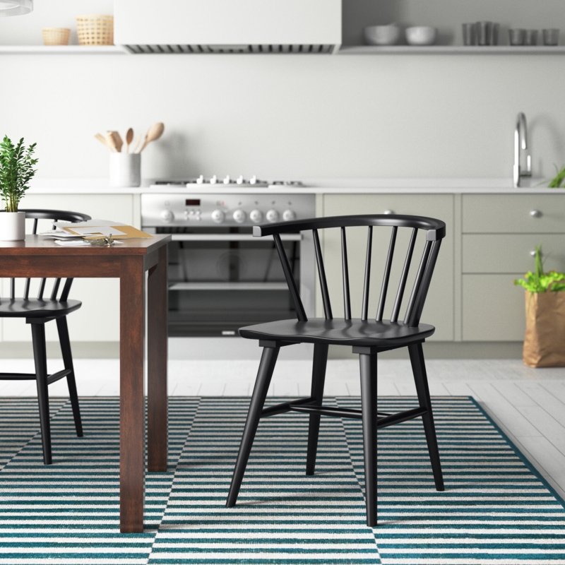 2-Piece Black Glossy Wooden Dining Chairs
