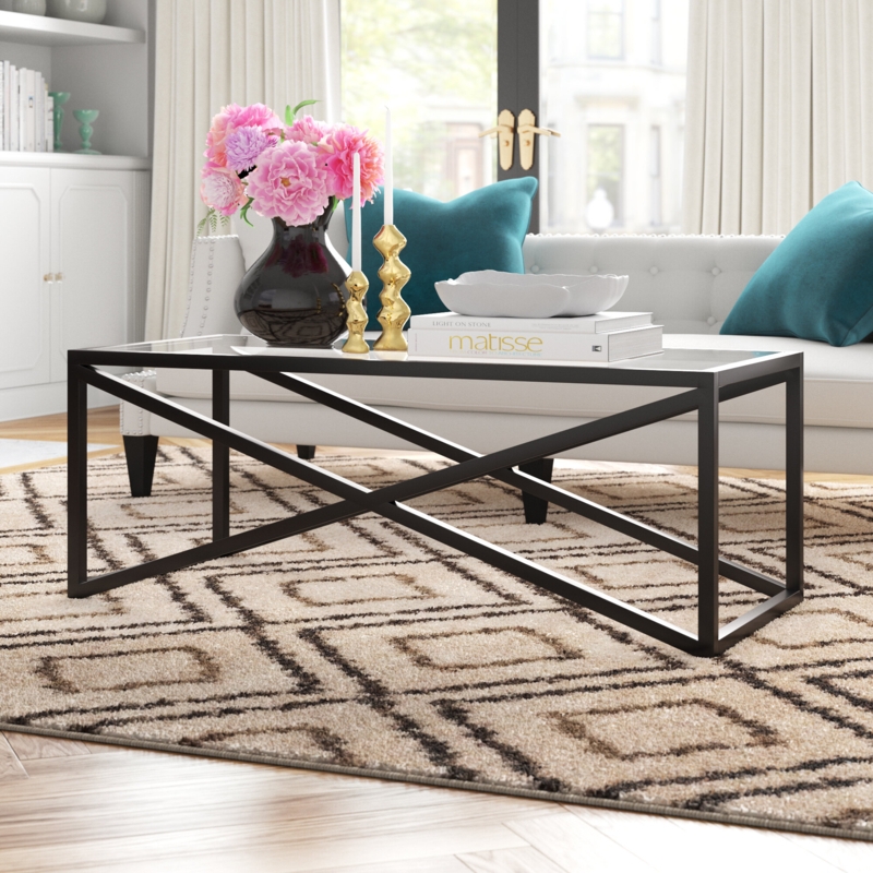 Geometric Coffee Table with Glass Top