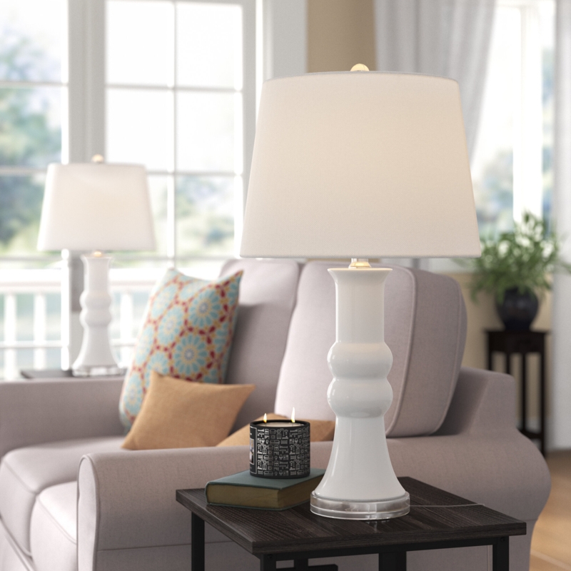 White Ceramic Hourglass Table Lamp Set