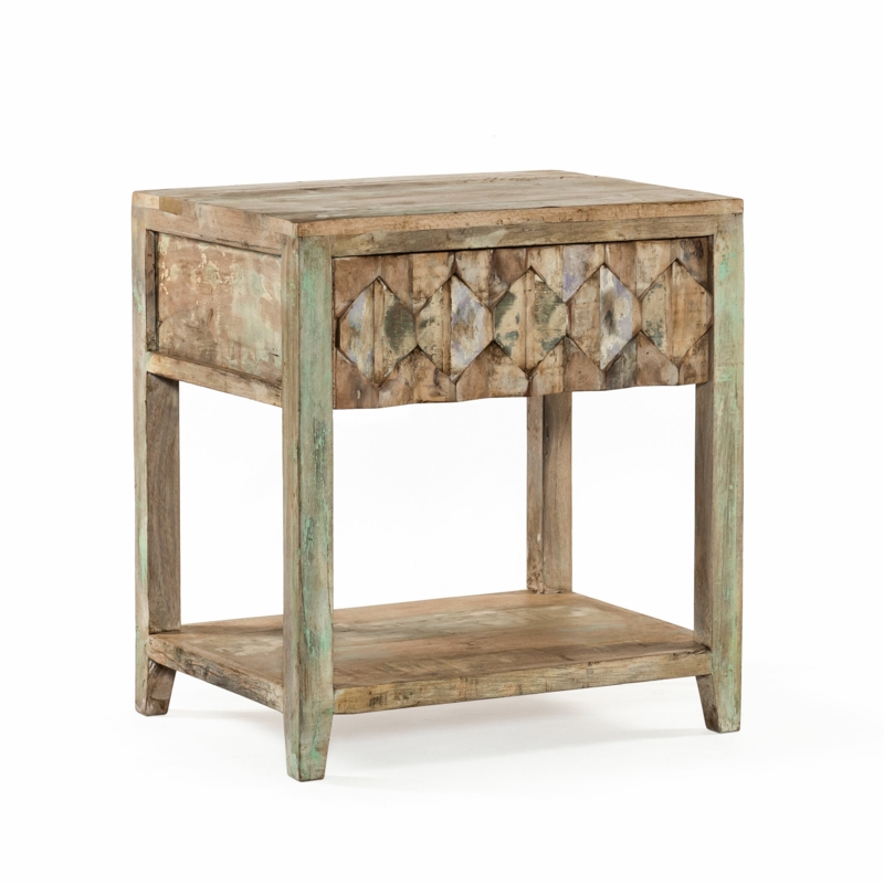 Reclaimed Teak Night Chest with Geometric Design