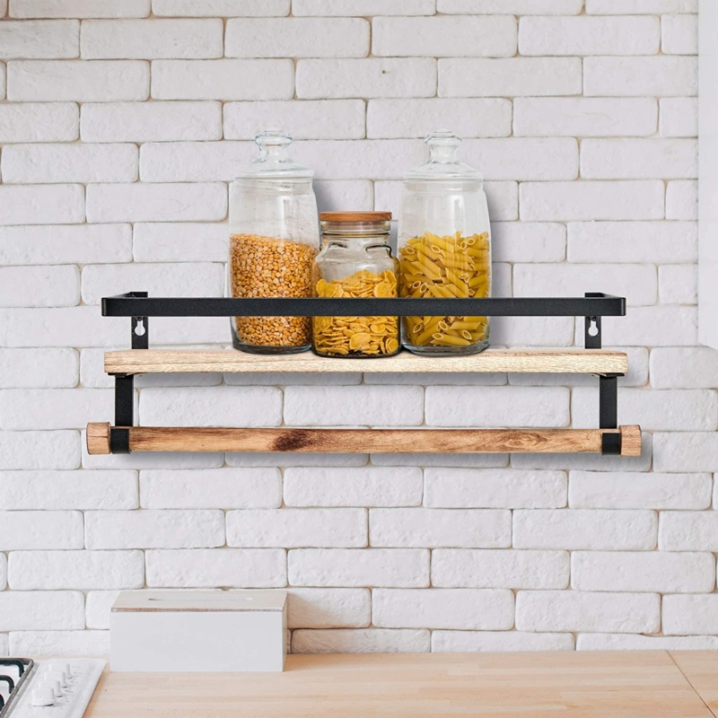 Wall Mounted Floating Shelf with Rail and Towel Rod