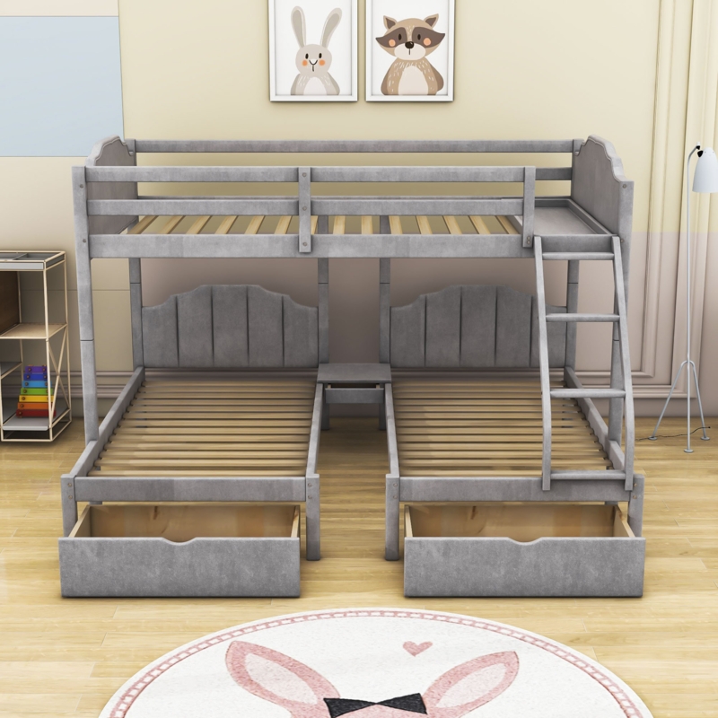 Upholstered Bunk Bed with Storage Drawers