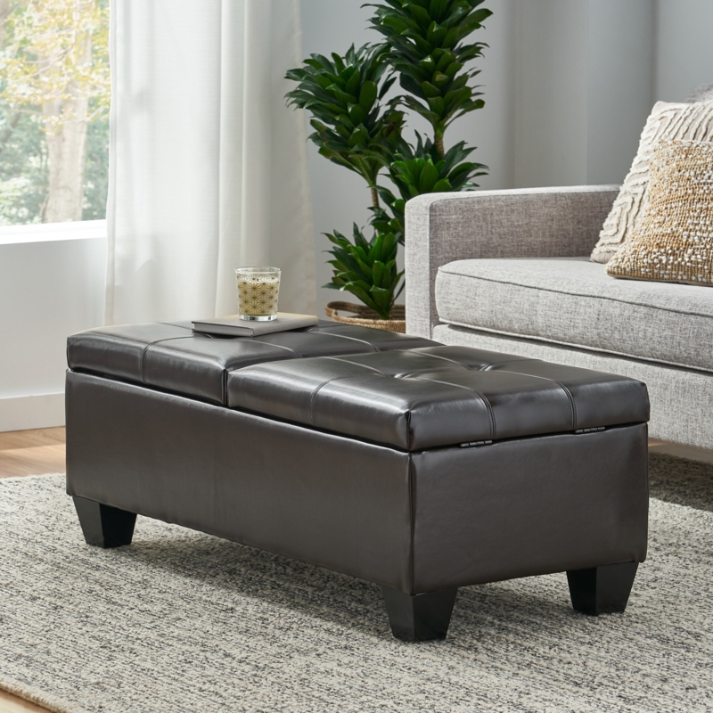 Soft Leather Storage Ottoman