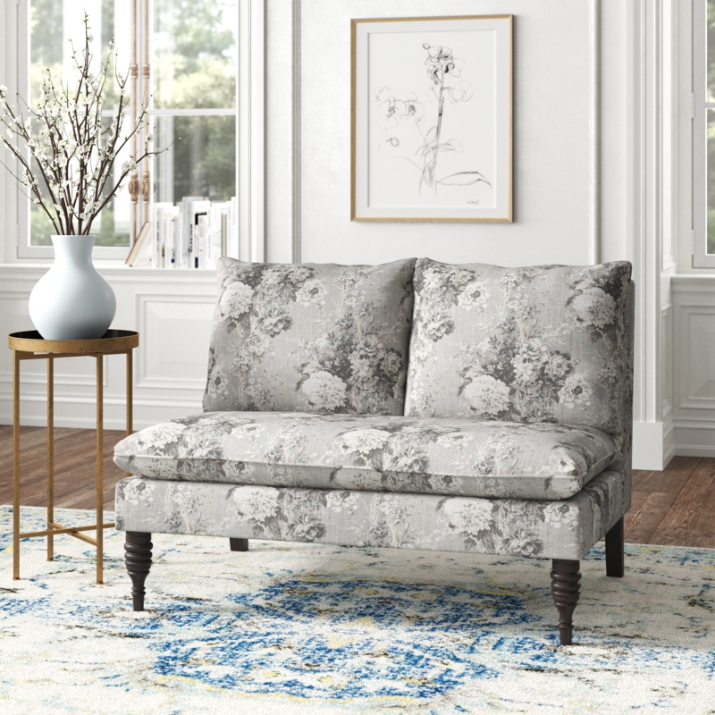 Armless Linen Loveseat with Pillow Back