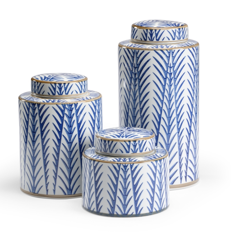 Blue Fronds Porcelain Canisters Set of 3