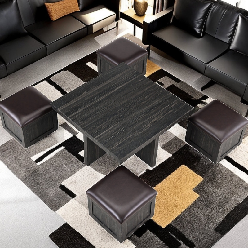 Five-Piece Coffee Table Set with Storage Stools