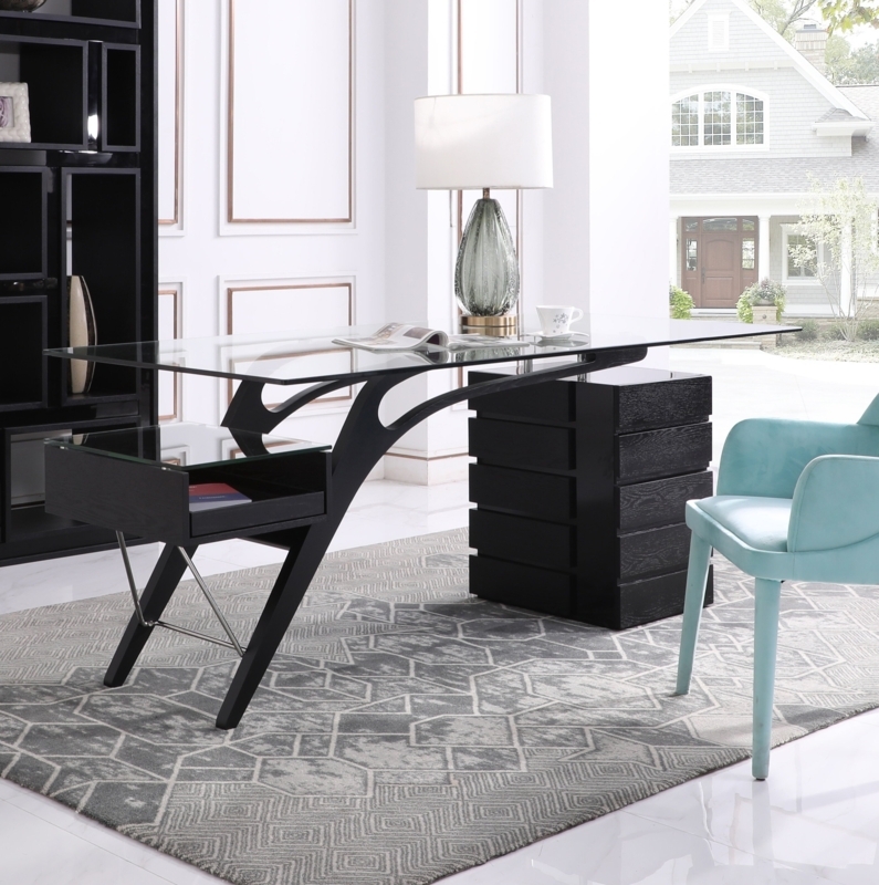 Modern Glass-Top Desk with Storage