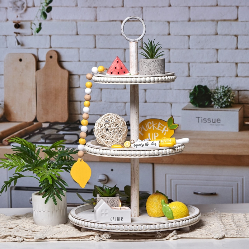 Solid Wood Tiered Tray with Stability