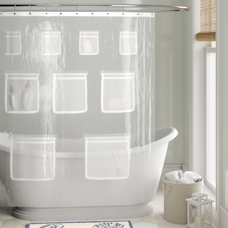 Mesh Pockets PEVA Shower Curtain