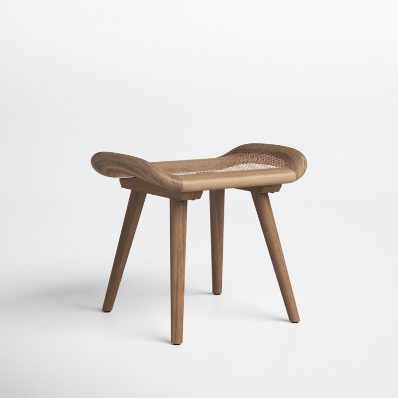Scandinavian Oak & Rattan Stool