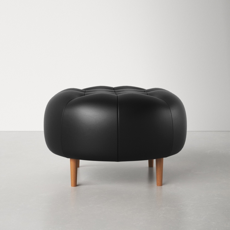 Round Genuine Leather Upholstered Footstool