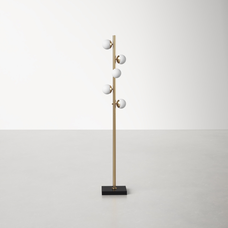 Gold-Finished Tree Floor Lamp with Globe Shades