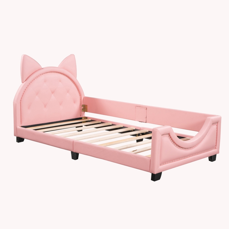 Multicolored Platform Bed with Cartoon Ear Headboard