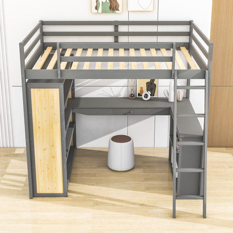 Loft Bed with Built-In Desk and Shelves