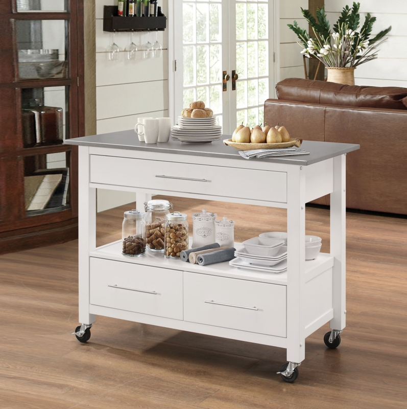 Kitchen Island with Stainless Steel Top and Storage