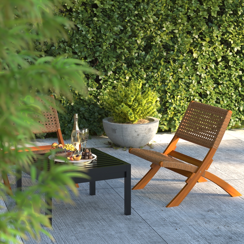 Acacia Wood Folding Chair with Wicker Seat
