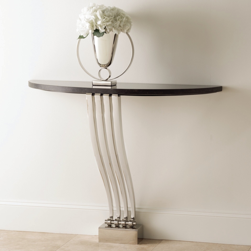 Black Granite Half-Moon Console Table