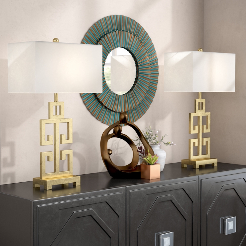 Antique Gold Greek Key Table Lamps