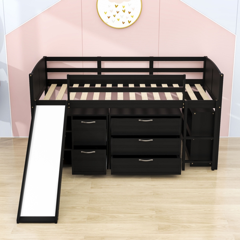 Loft Bed with Drawers and Shelves
