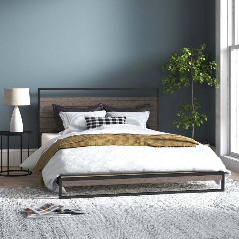 Bamboo and Metal Platform Bed