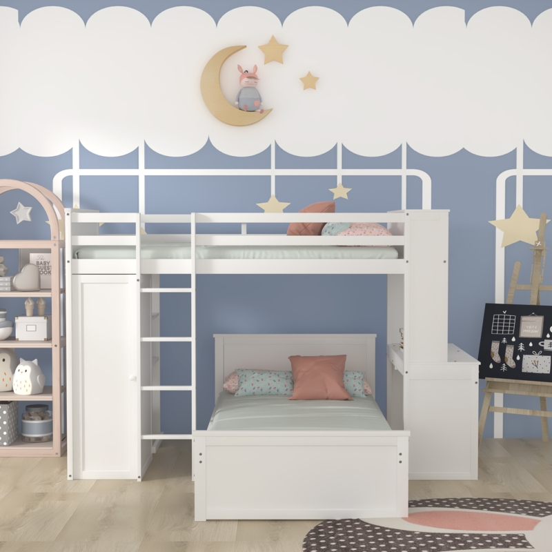 Loft Bed with Study Area and Twin Bed