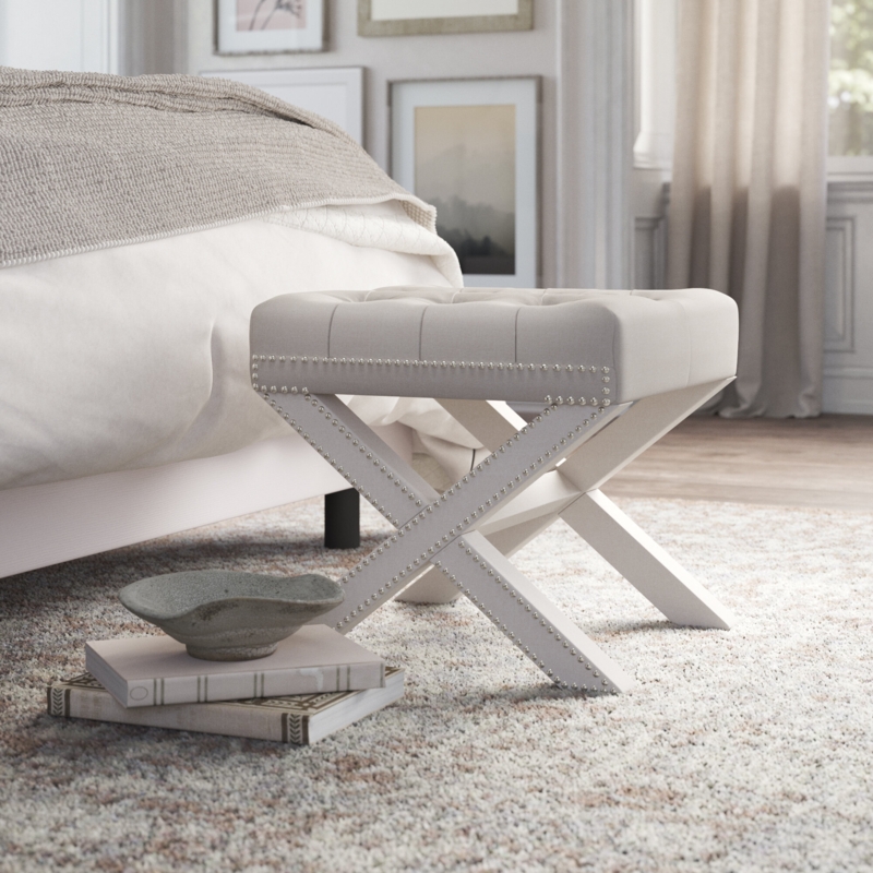 Linen Tufted X-Bench Ottoman