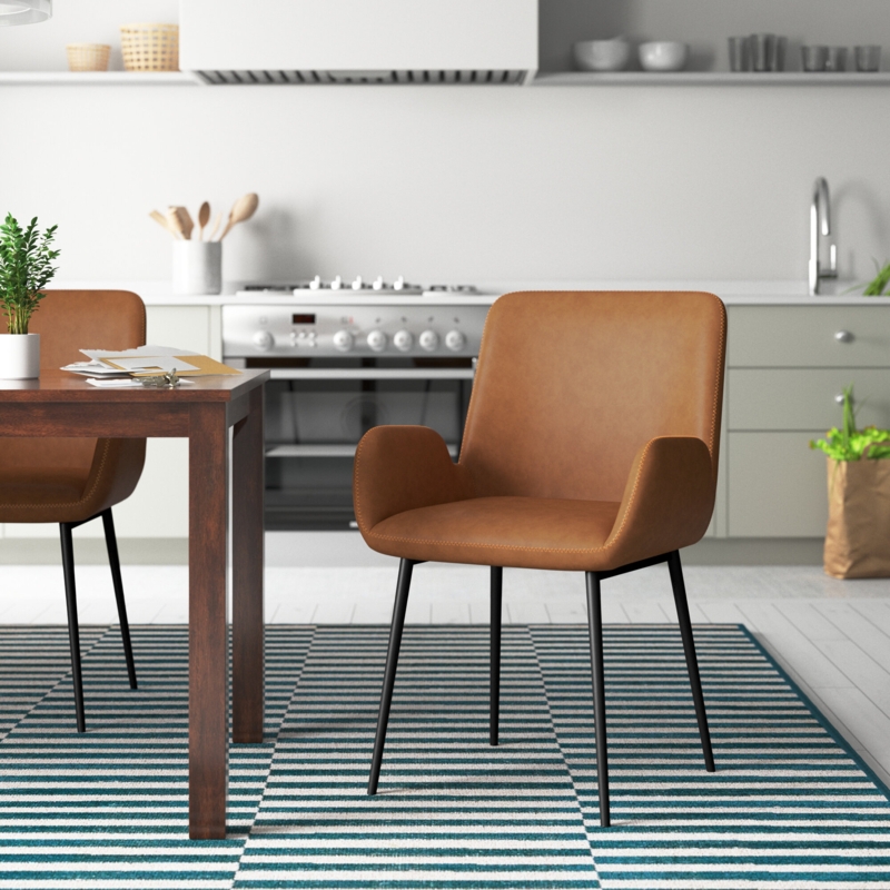Modern Caramel Brown Faux Leather Armchairs (Set of 2)