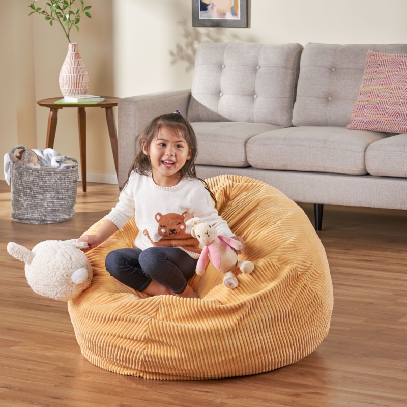 Corduroy Round Bean Bag with Foam Filling