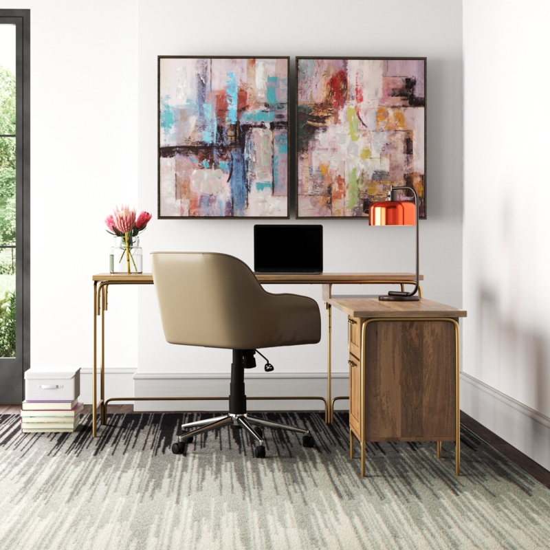 L-Shaped Desk with Storage and File Cabinet