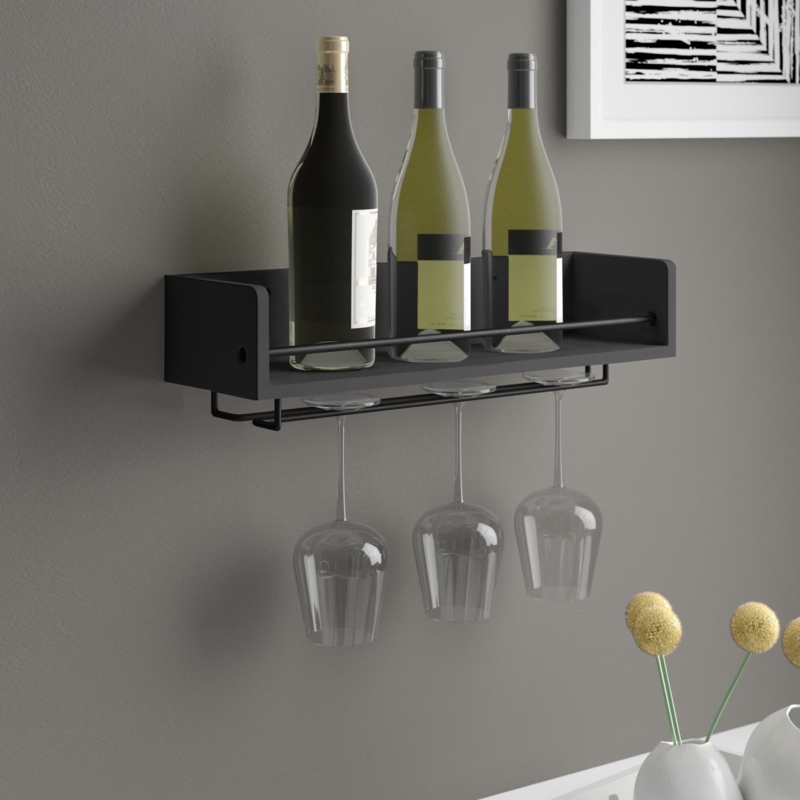 Wall-Mounted Wine Rack with Stemware Storage