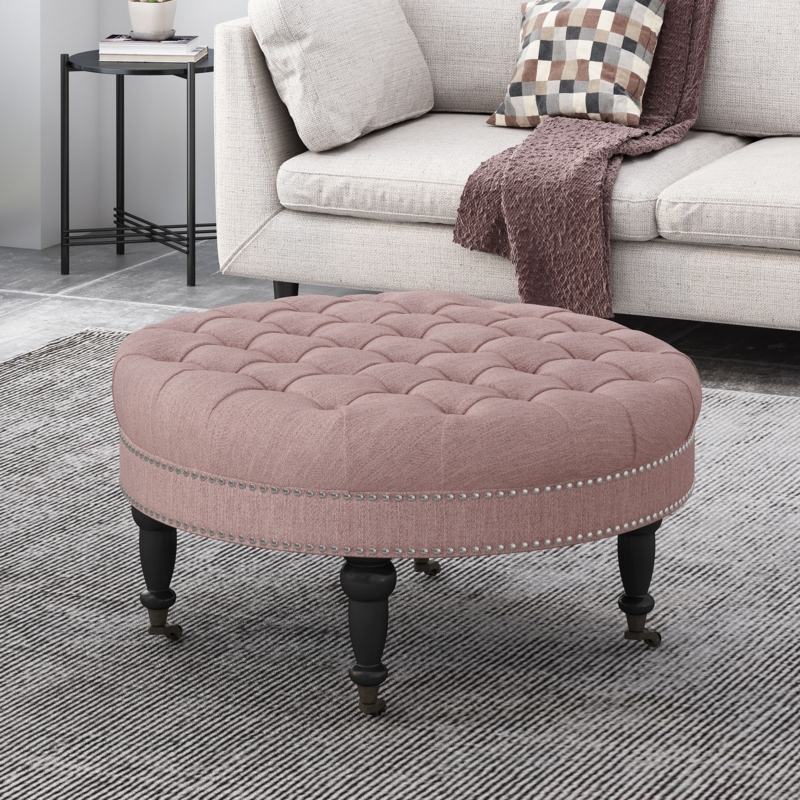 Versatile Button-Tufted Ottoman with Casters