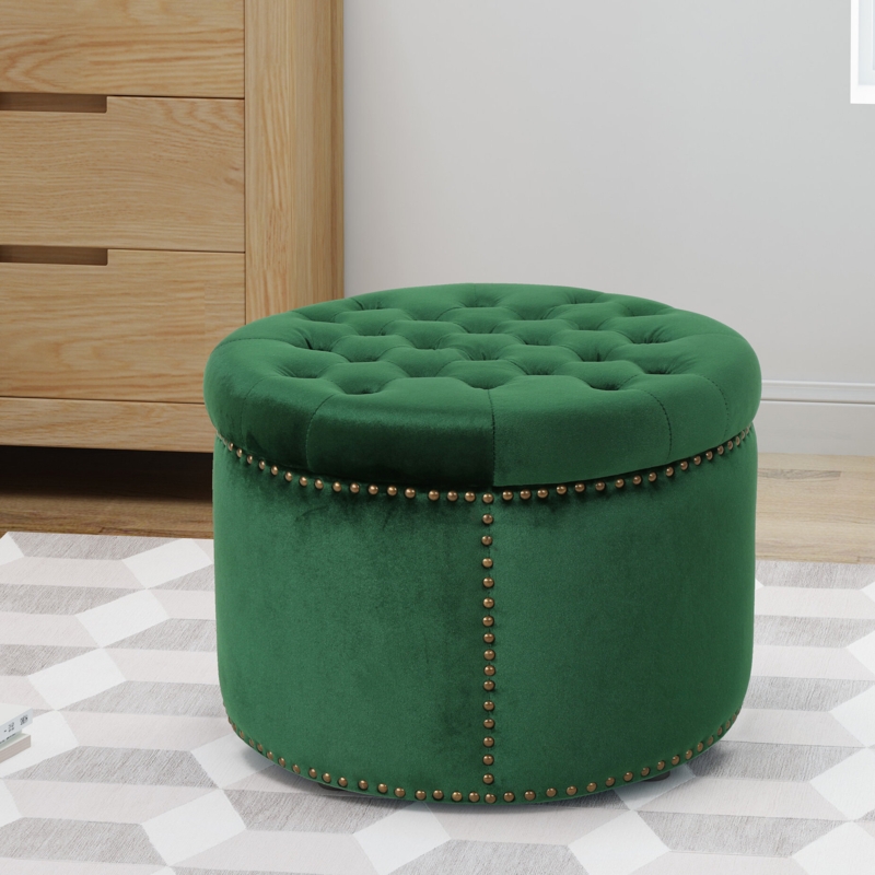 Versatile Velvet Ottoman with Studs