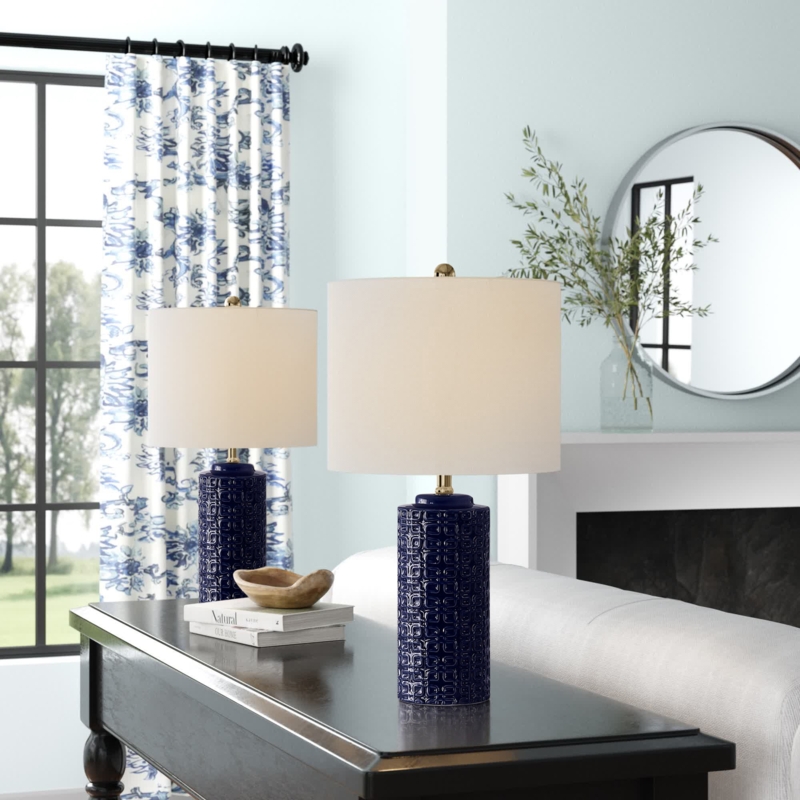 24'' Textured Ceramic Table Lamps with Geometric Prints (Set of 2)