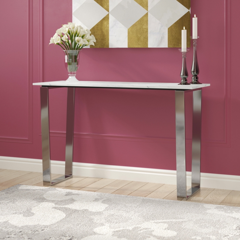 Stone Top Chrome Console Table