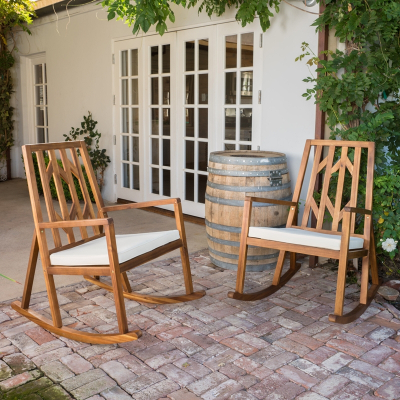 Acacia Wood Rocking Chair with Water-Resistant Cushions