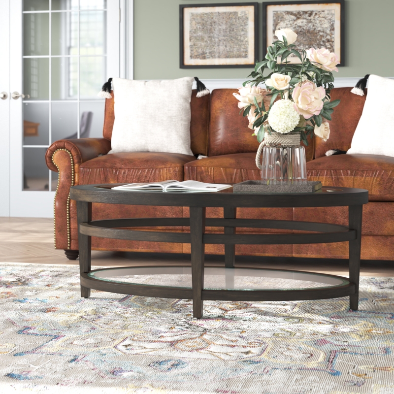 Oval Coffee Table with Glass Shelf