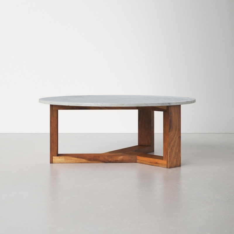 Genuine Marble Coffee Table with Acacia Legs