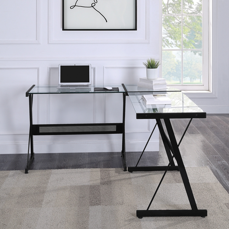 Glass & Metal L-Shaped Desk
