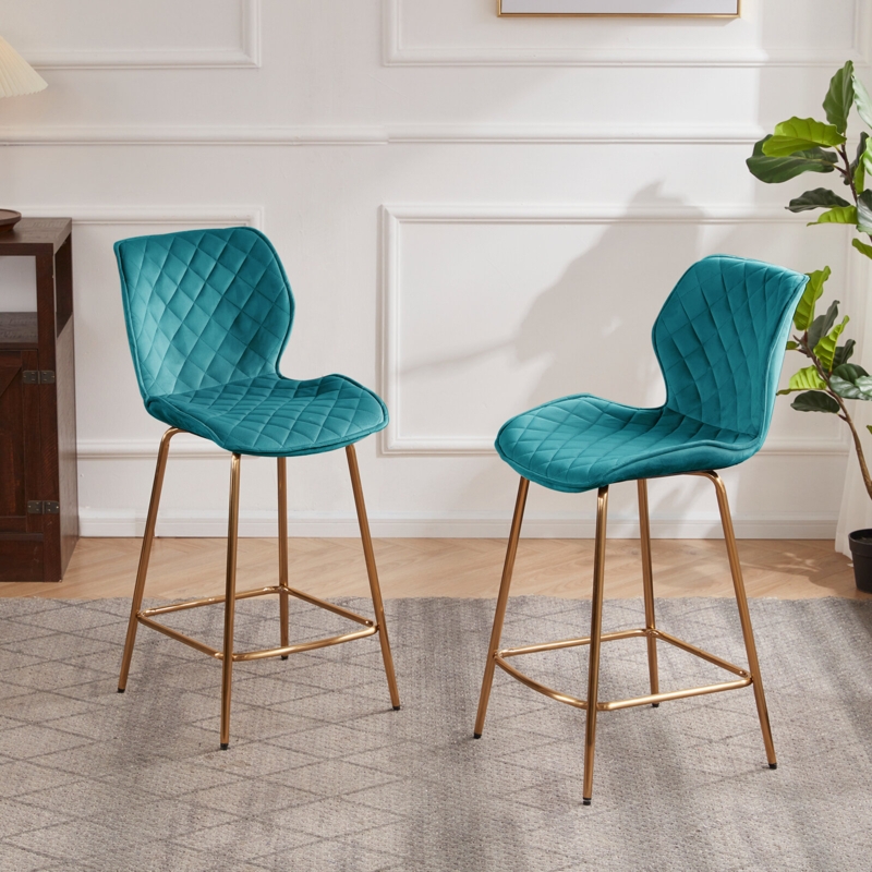 Velvet Bar & Counter Stools with Golden Legs (Set of 2)