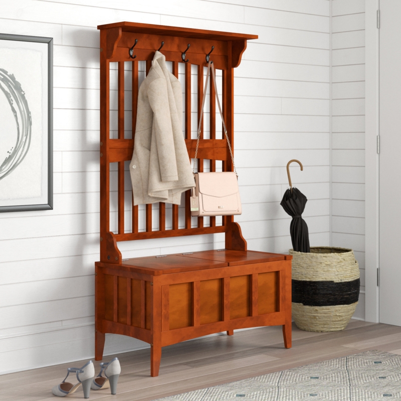 Walnut Hall Tree with Hidden Storage