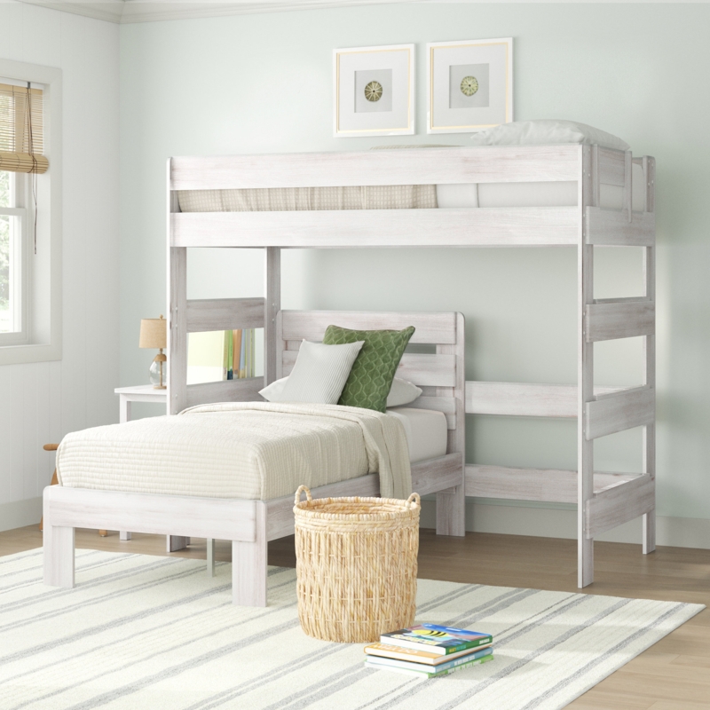 L-Shaped Bunk Bed with Desk and Storage