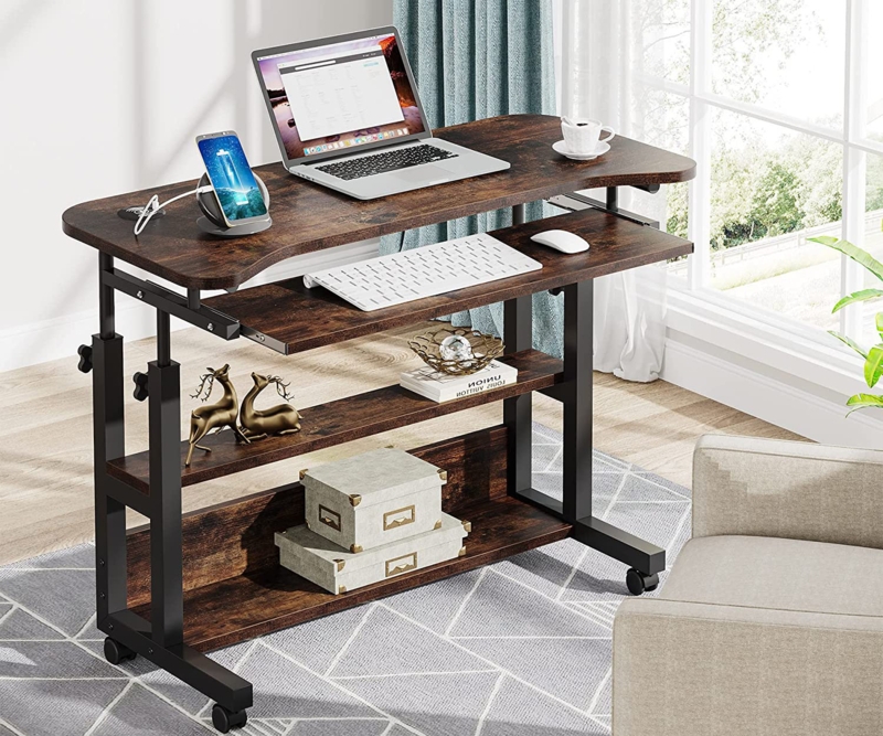 Rolling Laptop Table with Charging Ports