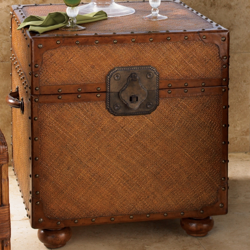 Nailhead Trim Leather-Strapped File Storage Box