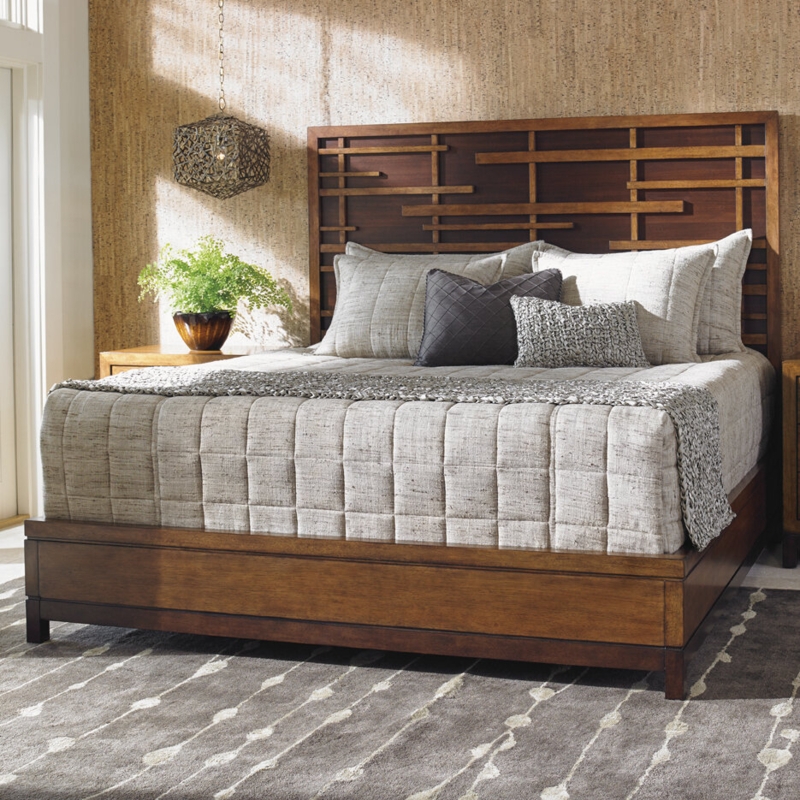 Pan-Asian Fretwork Headboard with Dark Walnut Accents