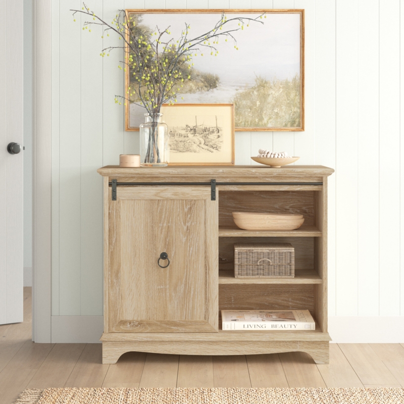 Coastal Style TV Stand with Sliding Barn-Style Door
